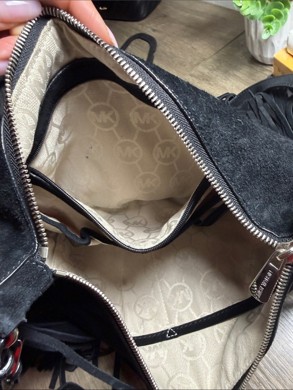 Michael Kors Black Suede Fringe Shoulder Bag with Stud Accents - Picture 6 of 9